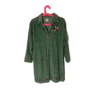 Vintage green corduroy Disney Mickey & Minnie Shirt dress 100% cotton Small S